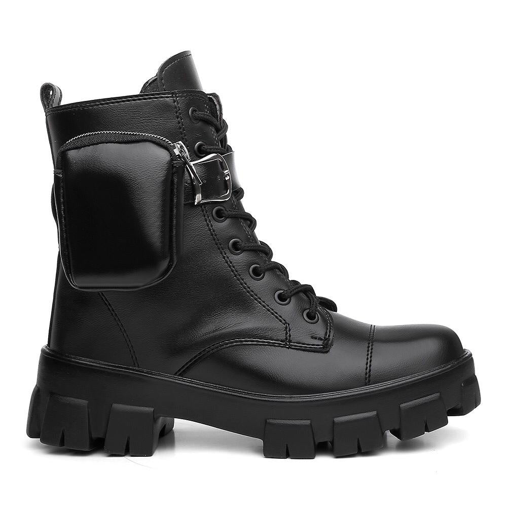 Bota Coturno Feminino Tratorada Estilo Militar c/ Bag Bolsinha Lateral Removível Blogueira - Rosária