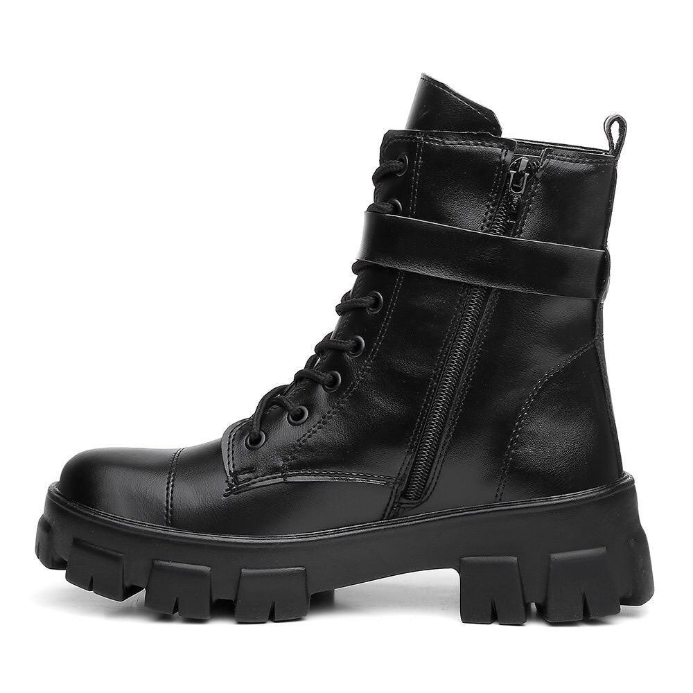 Bota Coturno Feminino Tratorada Estilo Militar c/ Bag Bolsinha Lateral Removível Blogueira - Rosária