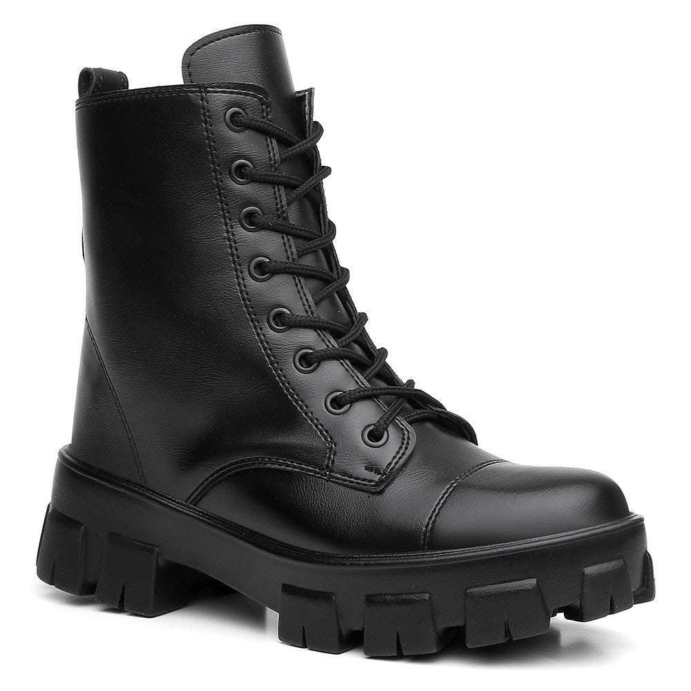 Bota Coturno Feminino Tratorada Estilo Militar c/ Bag Bolsinha Lateral Removível Blogueira - Rosária