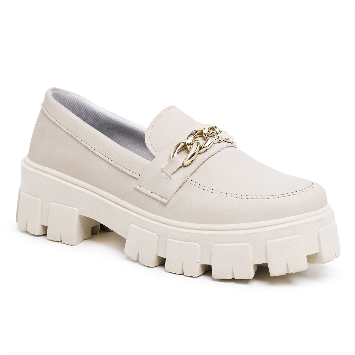 Sapato Mocassim Feminino Oxford Tratorado Off White - Rosária