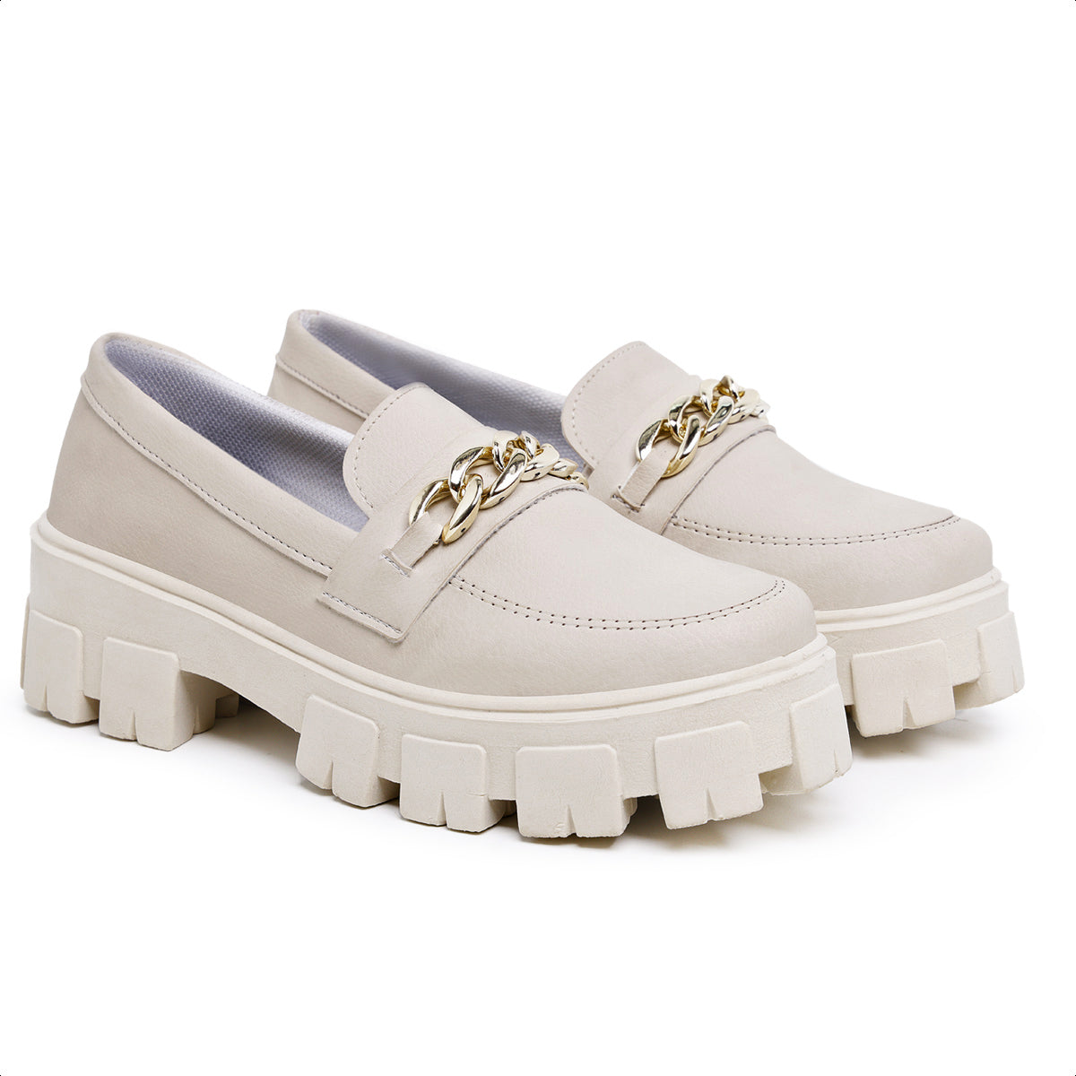 Sapato Mocassim Feminino Oxford Tratorado Off White - Rosária