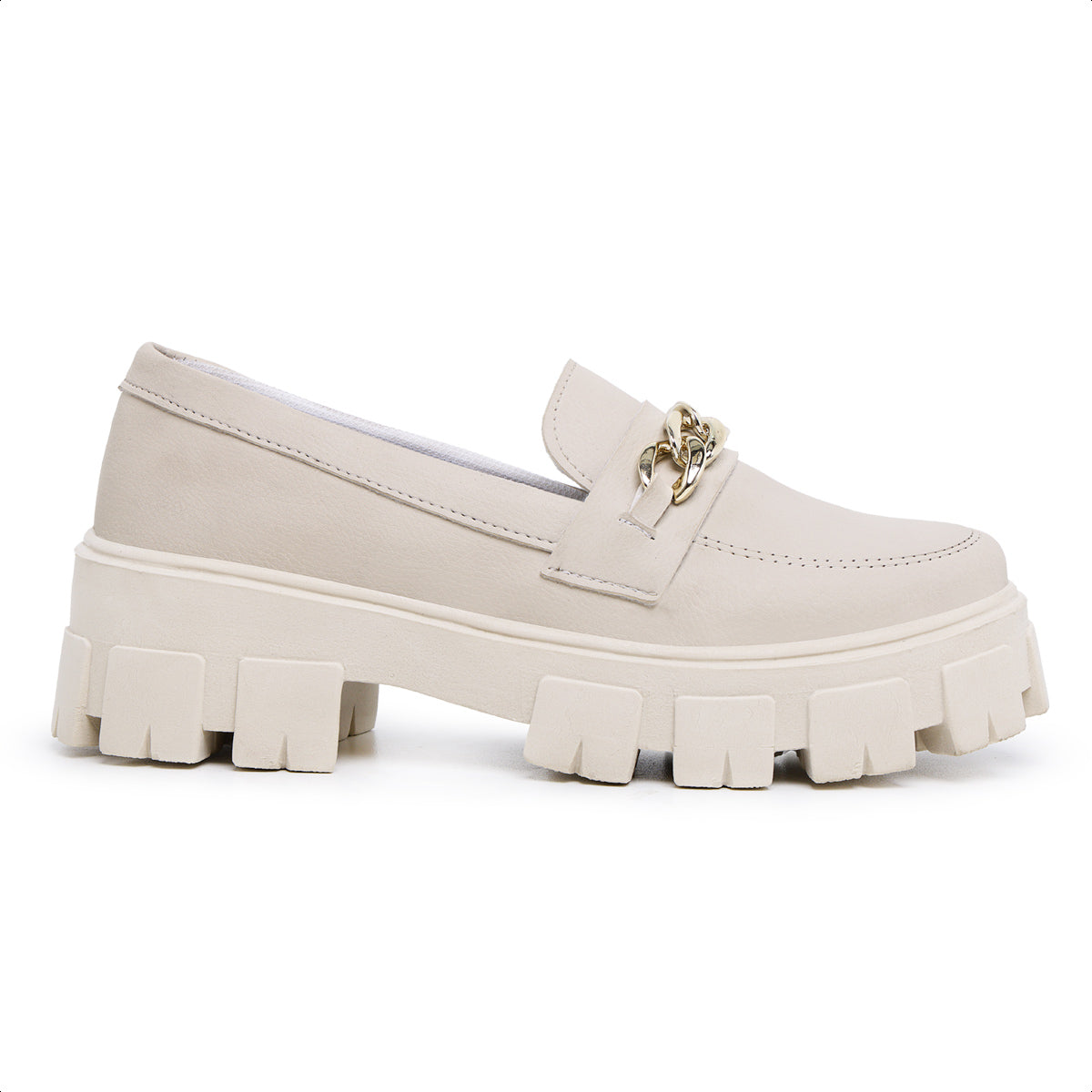 Sapato Mocassim Feminino Oxford Tratorado Off White - Rosária