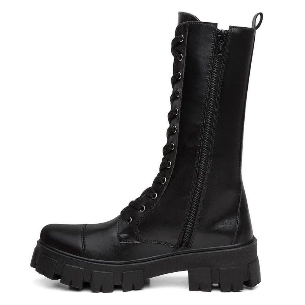 Bota Coturno Feminino Tratorado Cano Longo Alto Blogueira Militar - Rosária